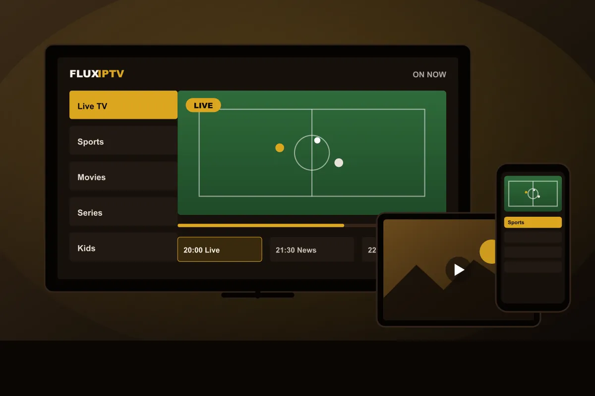 IPTV Canada streaming on a TV, a tablet and a smartphone in the same home