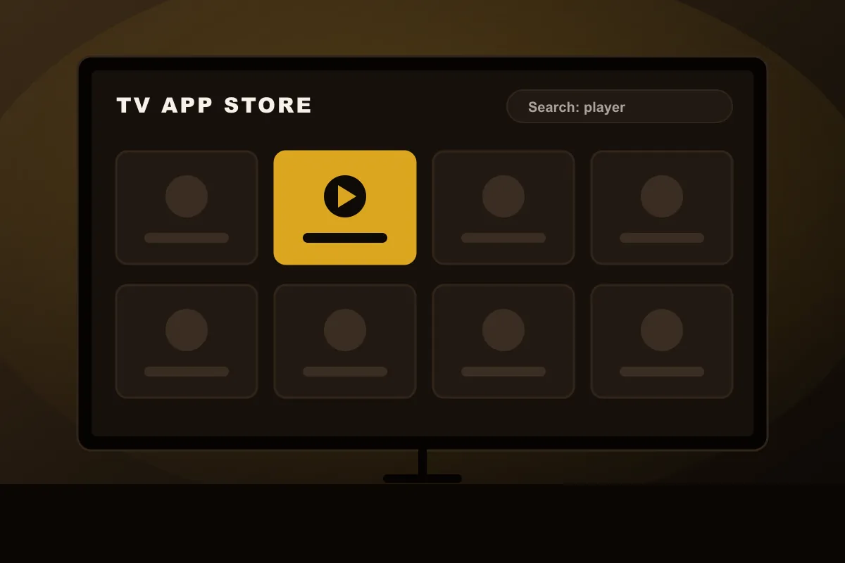 Smart TV app store grid with a player app selected